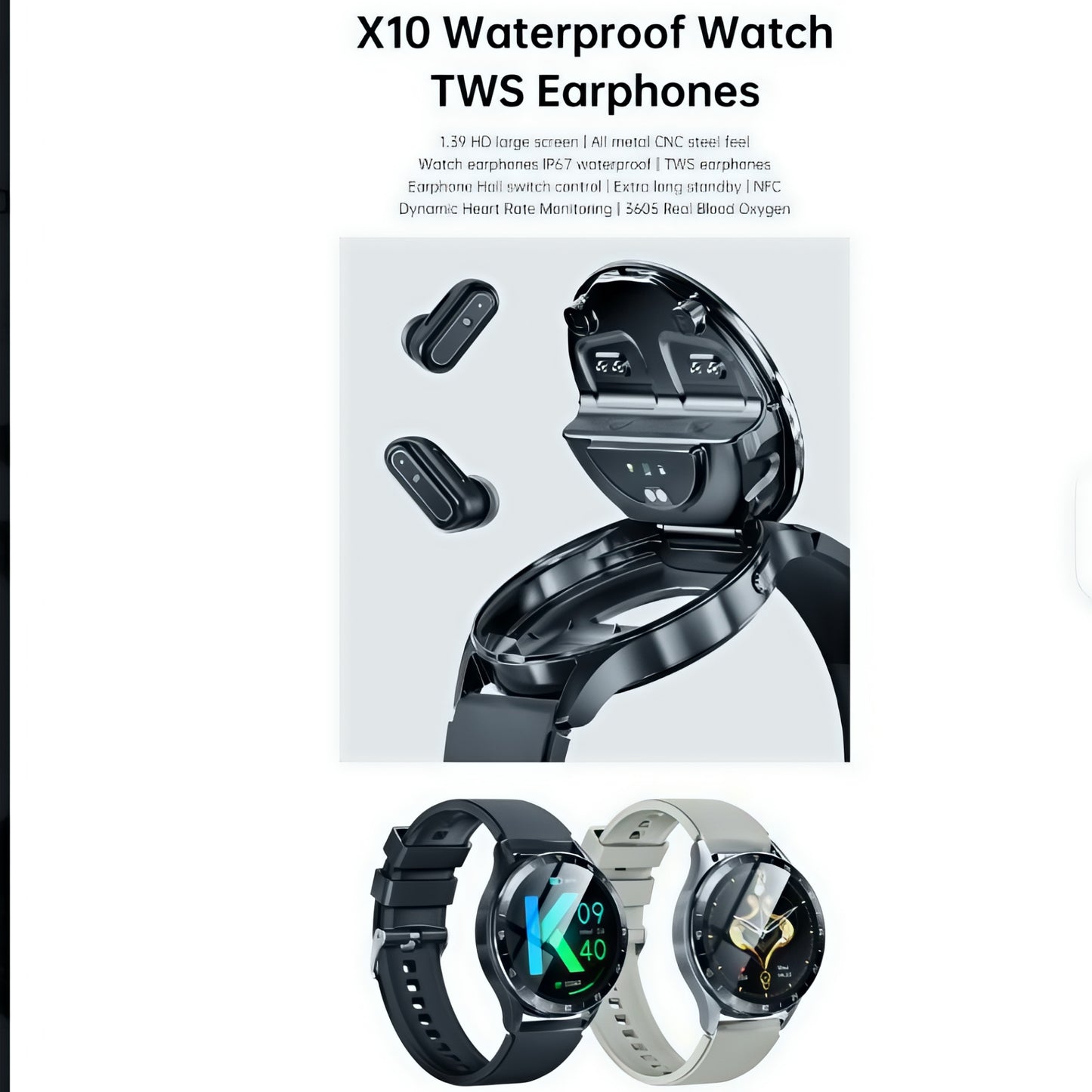 X10 Ultra 2-in-1 Premium Smartwatch with Built-in Wireless Earbuds