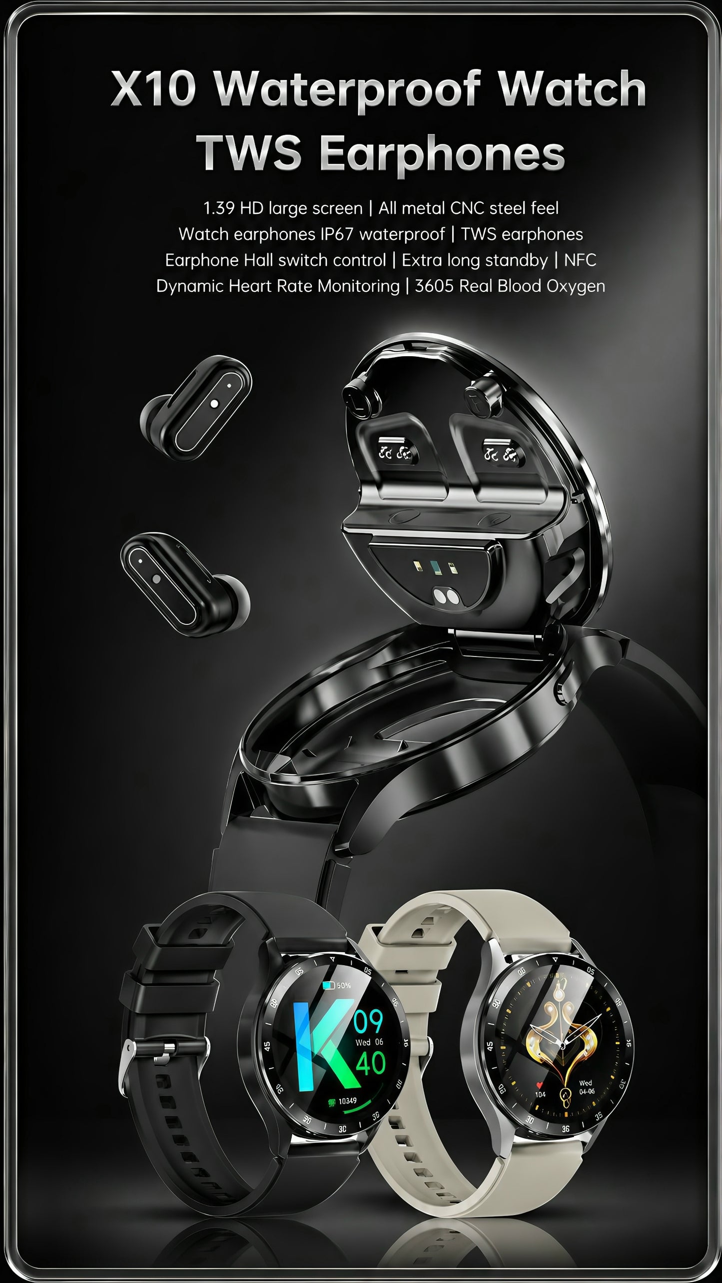 X10 Ultra 2-in-1 Premium Smartwatch with Built-in Wireless Earbuds
