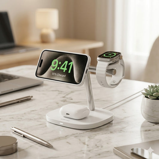 3-in-1 Magnetic Fast Wireless Charging Station – 15W Rapid Charger for iPhone, Apple Watch & AirPods