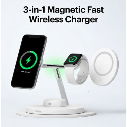 3-in-1 Magnetic Fast Wireless Charging Station – 15W Rapid Charger for iPhone, Apple Watch & AirPods