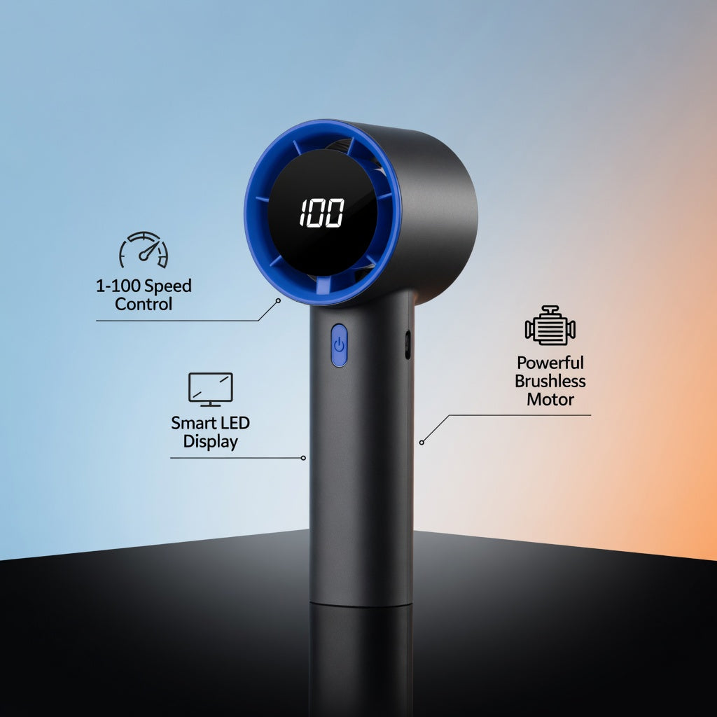 Handheld Charging Fan – 100-Speed LED Turbo Fan