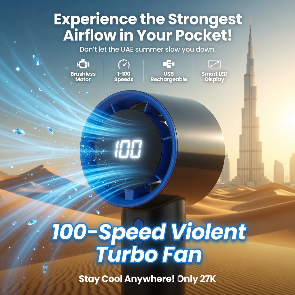 Handheld Charging Fan – 100-Speed LED Turbo Fan