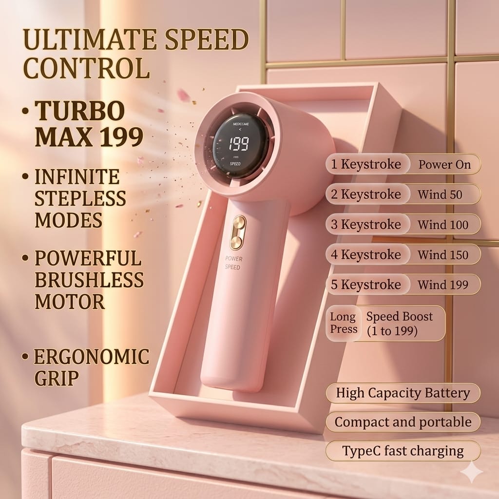 T-11 Ultra High-Speed Handheld Fan | 199 Turbo Speed Modes