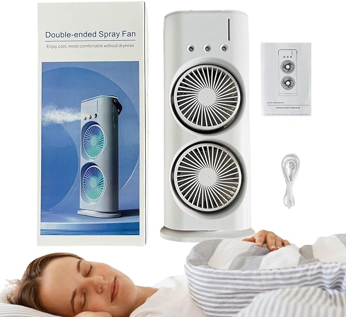 LuxeNova™ Double-Ended Portable Spray Fan – 3-in-1 Humidifier, Misting Cooling Fan with LED Lights