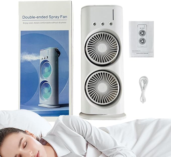 LuxeNova™ Double-Ended Portable Spray Fan – 3-in-1 Humidifier, Misting Cooling Fan with LED Lights