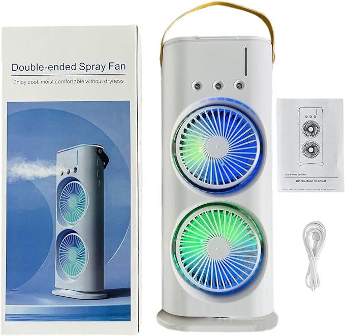 LuxeNova™ Double-Ended Portable Spray Fan – 3-in-1 Humidifier, Misting Cooling Fan with LED Lights