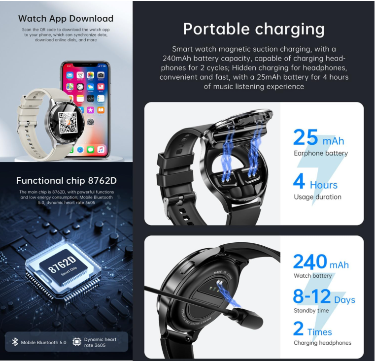 X10 Ultra 2-in-1 Premium Smartwatch with Built-in Wireless Earbuds
